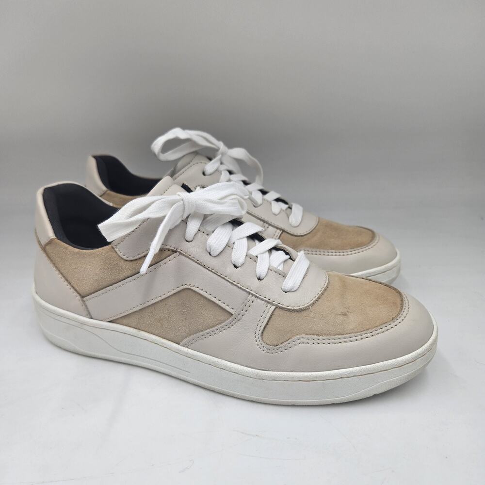 Aquatalia Womens Tennis Shoes Sz 8.5 M Beige White Suede Leather Sneakers